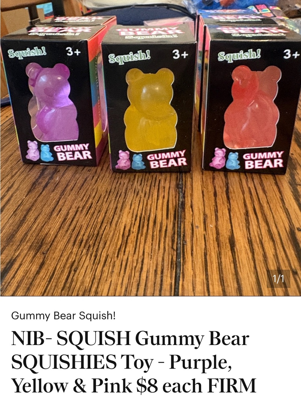 Gummy Bear Squish Toy - Purple, Yellow & Pink
